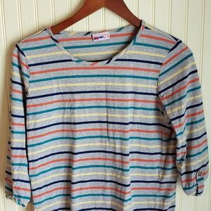 American Sweetheart Shirt Womens Small Multicolor Stripe 3/4 Sleeve Top